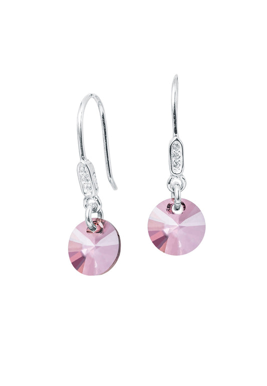 Aros Punto De Luz Circón Plata 925 Cristal Genuino Antique Pink