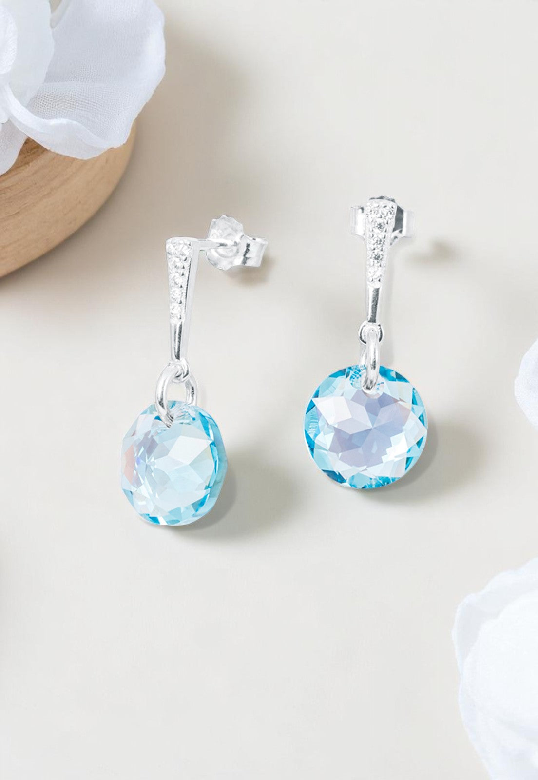 Aros Gracia Plata 925 Cristal Genuino Aquamarine Shimmer